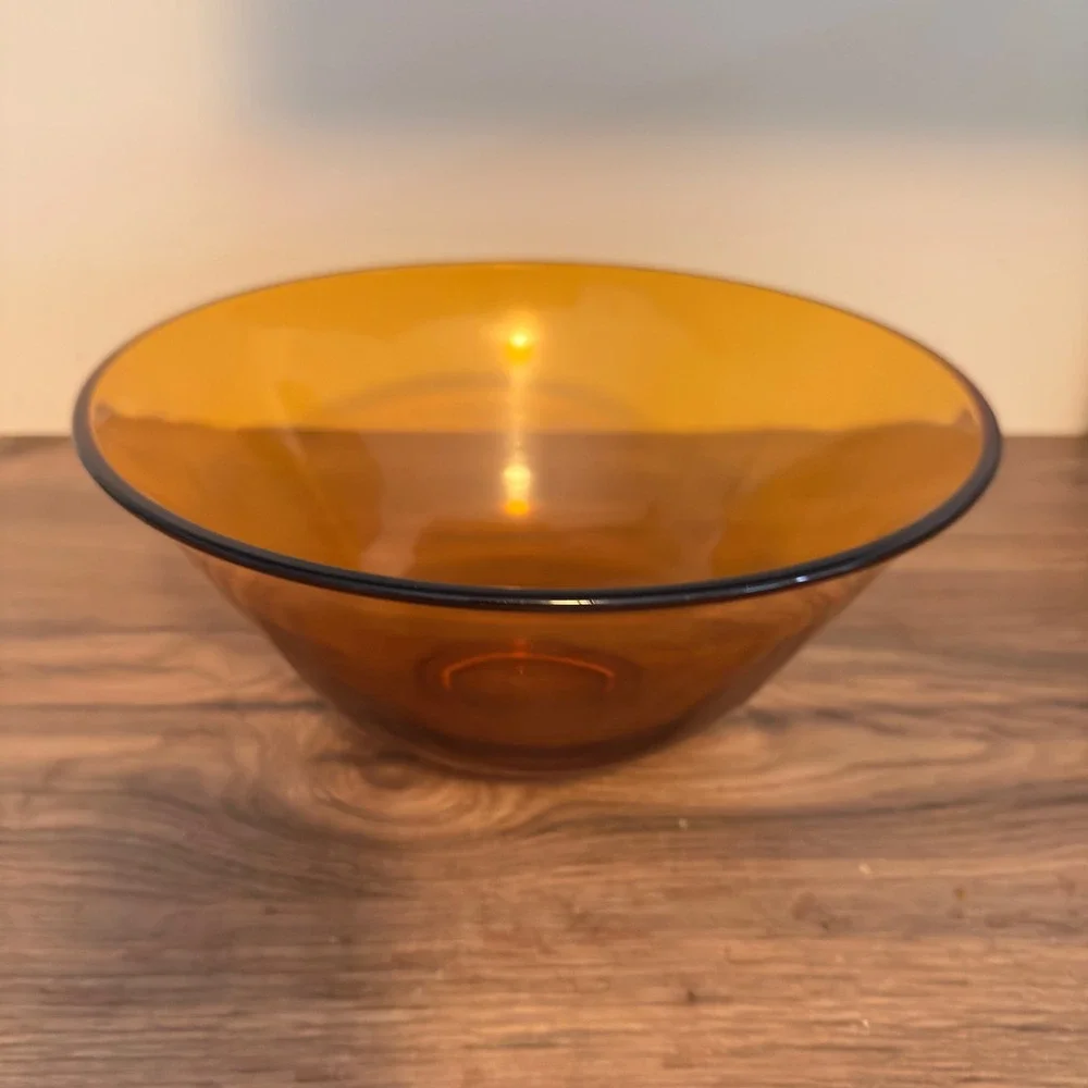 Vintage Amber Orange Glass Serving Bowl 10.25in MCM Mid Century Cone Salad Decor